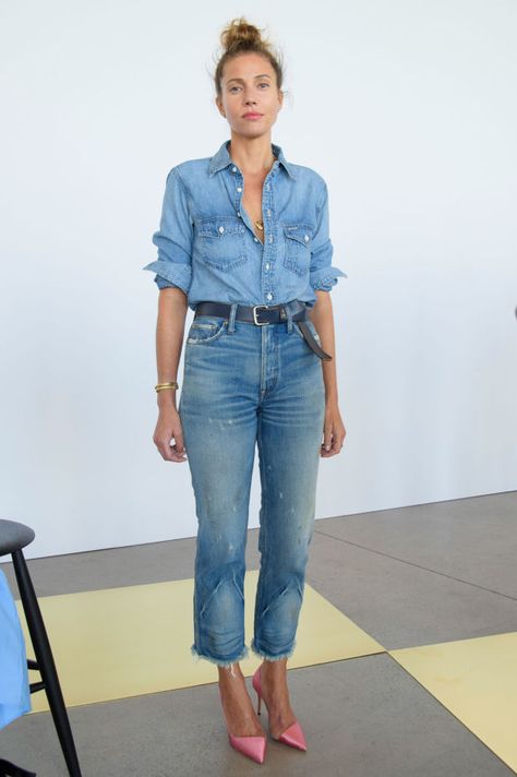 Looks Total Jeans, Jeans Trend, Looks Jeans, Look Jean, Denim Ideas, Mode Jeans, Double Denim, Elegante Casual, Outfit Jeans