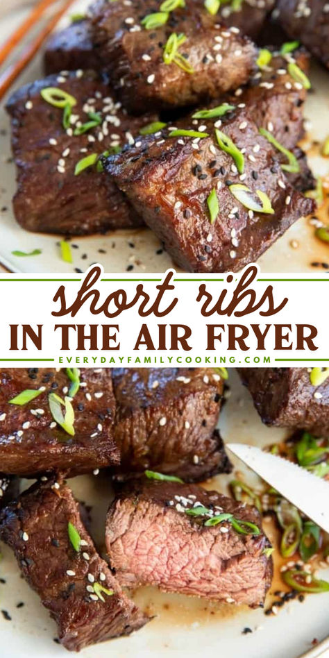 Out of simple weeknight dinner ideas? These Korean Short Ribs in the air fryer are a fall-off-the-bone tender with a burst of rich, delicious flavor! Add this short ribs recipe to your easy dinner ideas for the family! Flanken Short Ribs Recipe, Flanken Ribs, Korean Bbq Marinade, Keto Korean, Bbq Beef Short Ribs, Cooking Short Ribs, Korean Short Ribs, Bbq Marinade, Beef Short Rib Recipes