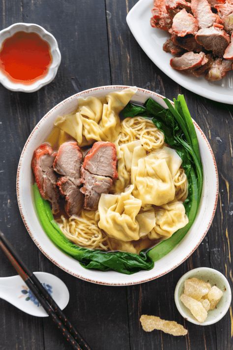 Our Wonton Egg Noodle Soup is a longstanding family favorite! Learn 2 ways to wrap wontons and enjoy them in a classic Cantonese style broth! #wontoneggnoodlesoup #cantonesewontons #cantonesewontonsoup Egg Noodle Soup, Gowanus Brooklyn, Wonton Noodle Soup, Wonton Noodles, China Food, Char Siu, Wontons, Food Photography Tips, Noodle Soup Recipes