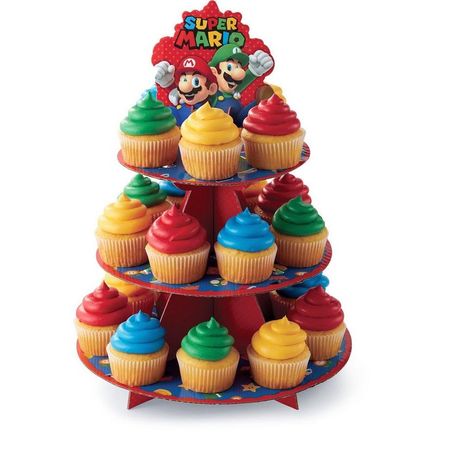 This Super Mario Cupcake Stand features designs of Mario, Luigi, and various icons from the game. All the kids at your little gamer's birthday party will rush to the snack table when they see cupcakes on this Mario stand! Super Mario Cupcakes, Bolo Super Mario, Super Mario Bros Birthday Party, Mario Y Luigi, Mario E Luigi, Super Mario Bros Party, Treat Stand, Mario Bros Birthday, Mario Bros Party