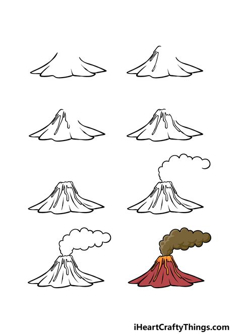 Cartoon Volcano, Volcano Drawing, Cool Drawing Ideas, Cool Drawing, Start Drawing, Counting Numbers, Geometric Pattern Art, Cute Journals, Drawing Tutorial Easy