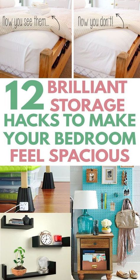 12 Super Easy Bedroom Organization Ideas to SAVE TONS OF SPACE Bedroom Shelving Ideas, Simple Shelves, Apartment Closet Organization, Apartment Decorating For Couples, Small Room Organization, Small Bedroom Organization, Tiny Room, Closet Hacks, Bedroom Organization