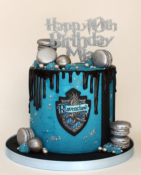 ravenclaw cake | A tall chocolate sponge with ganache drip, … | Flickr Harry Potter Cake Ideas Ravenclaw, Raven Claw Cake, Harry Potter Birthday Cake Ravenclaw, Harry Potter Ravenclaw Cake, Harry Potter Cake Ravenclaw, Ravenclaw Birthday Party Ideas, Ravenclaw Birthday Cake, Tort Harry Potter, Harry Potter Desserts