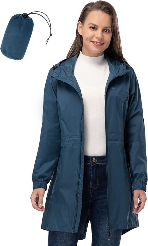 Amazon.com: 33,000ft Women's Long Rain Jackets with Hood Packable Waterproof Trench Coats Windbreaker : Clothing, Shoes & Jewelry Water Proof Jacket, Irish Vacation, Elevate Yourself, Waterproof Trench Coat, Pocket Dresses, Rains Long Jacket, Packable Rain Jacket, Maxi Dress Casual, Long Rain Coat