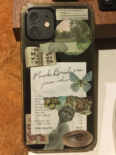 Things To Put Under A Clear Phone Case, Goblincore Phone Case, Clear Phone Case Ideas Green, Black Iphone Clear Case Ideas, Phoebe Bridgers Phone Case, Diy Phone Case Collage, Fairy Grunge Phone Case, Earthy Phone Case, Cottage Core Phone Case