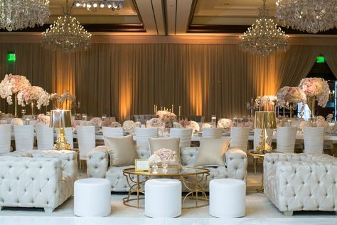 White And Gold Wedding Reception, Wedding Lounge Area, Gold Reception, Gold Wedding Reception, White And Gold Wedding, White Weddings Reception, Indoor Wedding Receptions, Wedding Lounge, Oval Coffee Table