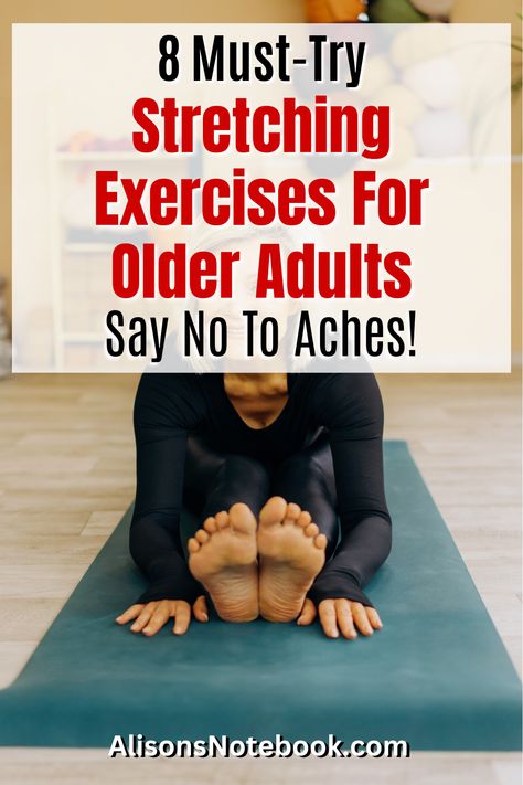 Ready to embrace an active lifestyle and stay flexible as you age? Discover the ultimate guide to stretching exercises for older adults, brought to you by Alison's Notebook. These excellent exercises will help you improve flexibility, mobility, and overall well-being. Incorporate them into your self-care routine and experience the wonderful benefits they offer. Claim your free self-care checklist now to start feeling more youthful and agile! Unlock the path to staying fit and flexible! Your Not Getting Old You Just Need To Stretch, Stretches For Older People, Senior Stretching Exercises, Assisted Stretching Techniques, Elderly Workouts Senior Fitness, Stretching For Flexibility, Stretches To Improve Flexibility, Flexibility Stretches, Simple Workout Plan