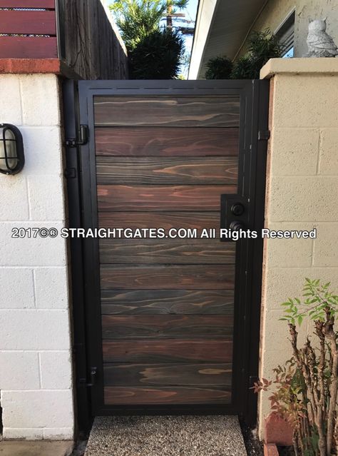 Wood And Metal Door, Wood And Iron Gate, Side Gates Metal, Metal Door Design Outdoor, Modern Gates Design, Metal Gate Door, Modern Gates, Metal Gates Design, Home Gate