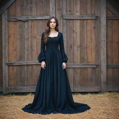 Step into the world of fantasy and history with our Black Viking Long Dress for Women. This Gothic Medieval Festival Costume is meticulously crafted to capture the essence of Viking elegance combined with Gothic flair. The dress features a classic lace-up bodice that allows for a perfect fit, enhancing your silhouette while providing comfort and style. Made from high-quality materials, this long dress is ideal for a variety of occasions, including medieval festivals, renaissance fairs, and steam Velvet Witch Dress, Medieval Dress Accurate, Medieval Bridesmaid Dresses, Medieval Black Dress, Fairytale Dress Medieval, Medievil Dress, Medieval Women Clothing, Medieval Dress Black, Fantasy Medieval Dress