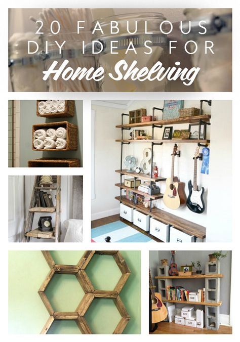 Check out these 20 DIY shelving ideas to get some inspiration for your next DIY home shelf project! ...One of the key items to bring harmony to my home is simply... organization.  There is nothing like coming home to a clean and organized house. Whatever I can do to make my life easier, less stressful, I totally take advantage of.  When things are in order, it's a peace of mind.  There's no frantic searching for a particular item or sensory overload as you look at eyesore chaos.  A simple wa... Office Diy Ideas, Diy Shelving Ideas, Diy Ideas For Home, Diy Shelving, Home Shelf, Office Diy, Diy Regal, Shelving Ideas, Fabulous Diy