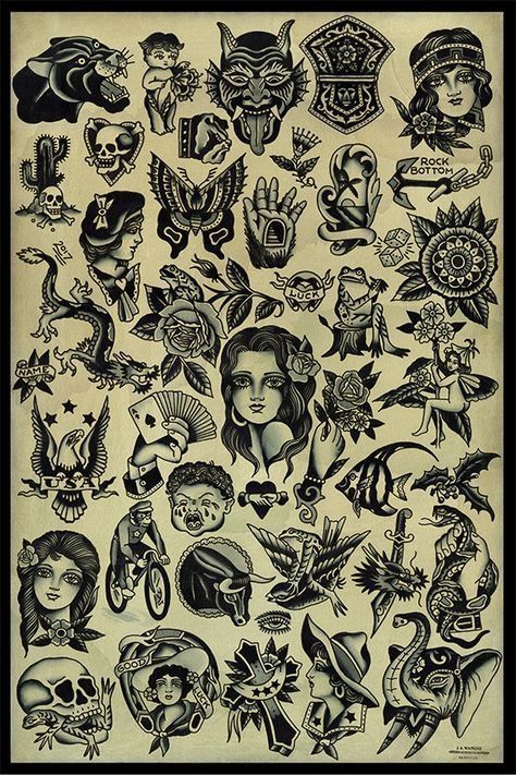 Traditional Tattoo Painting, Flash Art Tattoos, Traditional Black Tattoo, Vintage Tattoo Art, Traditional Tattoo Inspiration, Kunst Tattoos, Flash Sheets, Traditional Tattoo Sleeve, Old School Tattoo Designs