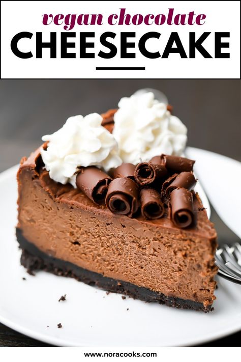 Vegan Chocolate Cheesecake Recipe, Dairy Free Chocolate Cheesecake, Vegan Cheescake, Vegan Chocolate Cheesecake, Vegan Cheesecake Recipes, Nora Cooks, Dairy Free Cheesecake, Vegan Cheesecake Recipe, Oreo Cookie Crust