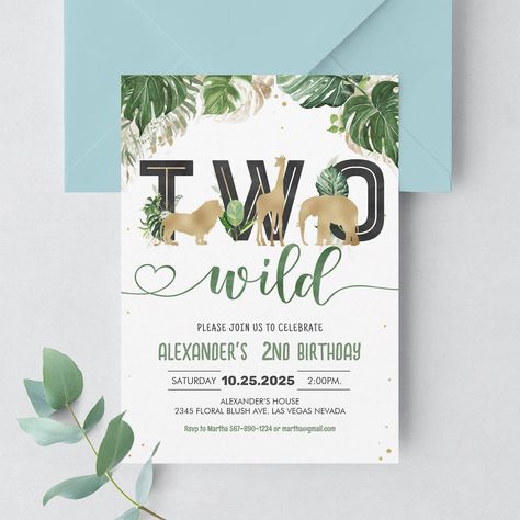 Two Wild Birthday Safari Animals Birthday Invitation Animals Birthday Invitation, Birthday Teen, Two Wild Birthday, Safari Animals Birthday, Animal Birthday Invitation, Birthday 21st, Custom Birthday Invitations, Animals Birthday, Birthday Invites