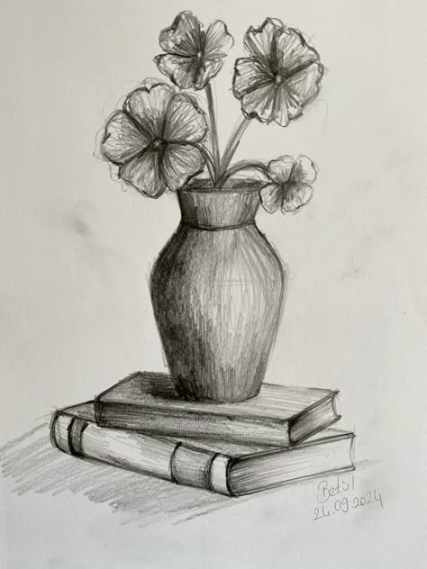 Karakalem naturmort çalışma Easy Cute Pictures To Draw, Arts With Pencil, Easy Drawings Sketches Ideas, Painting Ideas With Pencil, Pencil Art Ideas Sketches, Drawings Ideas Flowers, Graphic Drawing Sketches, Cute Flower Drawing Easy, Cute Drawings Flowers