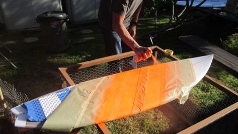 How To: Spray Paint A Board Surfboard Painting, Painted Paddles, How To Spray Paint, Men's Journal, Surf Boards, Mens Journal, Hobbies To Try, Sup Surf, Board Art