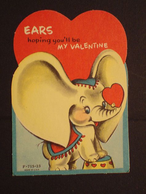 vv 23 by inmyjammiesintx, via Flickr Elephant Valentine, Vintage Valentines Decorations, Circus Elephant, Old Cards, Vintage Valentine Cards, Valentine Greeting Cards, Vintage Valentine, My Funny Valentine, Pink Elephant