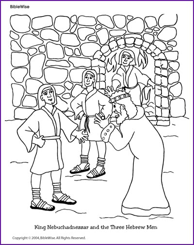 Coloring (King Nebuchadnezzar and Three Hebrew Boys) - Kids Korner - BibleWise Joseph Activities, Bible Crossword Puzzles, Joseph's Brothers, King Nebuchadnezzar, Bible Class Activities, Hebrew Language Learning, School Kids Activities, Fiery Furnace, Bible Story Crafts