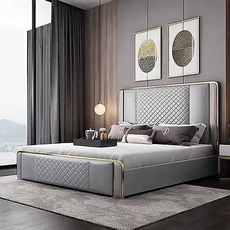 Vibey Bedroom, Luxury Bed Frames, King Bedroom Furniture, Modern Style Bed, Leather Bedroom, Bed Back Design, Double Bed Designs, Pine Beds, Solid Wood Bed Frame