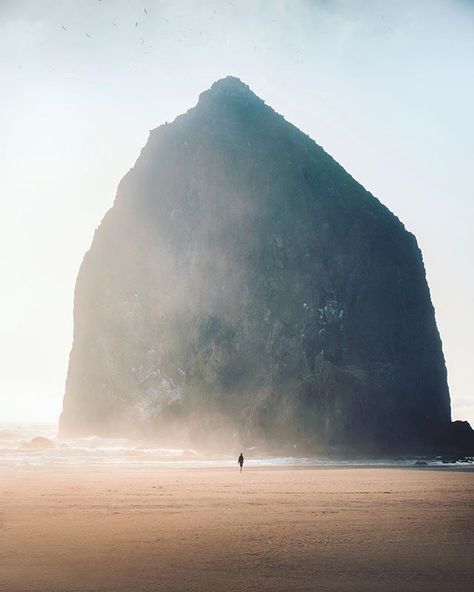 One of my favourite shots from Cannon Beach in Oregon. I shot this with a telephoto lens to exaggerate the scale of the rock behind the… Oregon Beach, Oregon Photography, Cannon Beach Oregon, Image Nature, Photography Beach, Coastal Cities, Cannon Beach, Jet Ski, Oregon Coast