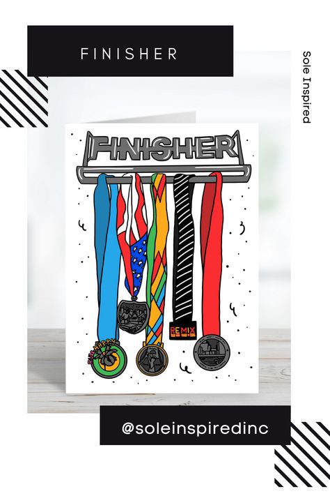 A Perfect Greeting Card: Congratulate your runner on completing their race. Everyone loves a finisher medal and a job well-done acknowledgment. Card for a runner any distance (Ultra Marathon, Marathon, Half Marathon, 10k, 5k). Give this card to someone as a reminder that they have the inner strength, determination, and confidence to Run Strong! This card is also great for congratulationing a runner on a PR (Personal Record). Runner Athlete, Race Medals, Race Medal, Personal Record, Running Race, Ultra Marathon, Half Marathon, Inner Strength, Triathlon