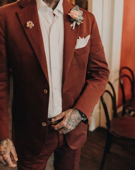 Cognac Suit Men, Bold Suits For Men, Rust Suit, Fall Wedding Suits, Men Tuxedo, Wedding Groomsmen Attire, Wedding Tux, Mens Wedding Attire, Groom Wedding Attire