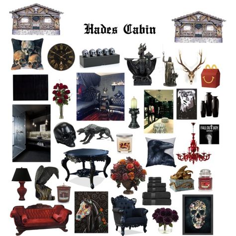 Hades Cabin by fandoms-have-eaten-my-soul on Polyvore featuring polyvore, interior, interiors, interior design, home, home decor, interior decorating, Port 68, Calvin Klein and Royal Velvet Percy Jackson Room Decor, Hades Cabin, Hades Percy Jackson, Percy Jackson Leo, Cabin Outfit, Camp Half Blood Cabins, Percy Jackson Cabins, Percy Jackson Outfits, House Of Hades