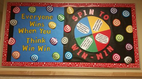 Leader in Me Habit #4 Think Win Win Bulletin Board Think Win Win Bulletin Board, Leader In Me Bulletin Board, Leadership Bulletin Boards, Middle School Decor, School Improvement, Seven Habits, Bulletin Boards Classroom Decor, School Art Activities, Leadership Activities