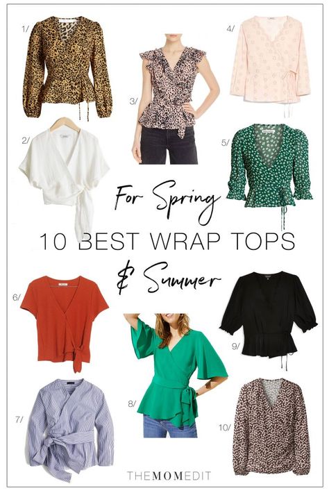 THE 10 BEST WRAP TOPS FOR SPRING & SUMMER | Waist-narrowing & nursing-friendly...wrap tops are THE blouses for women to bust out this season. Casual Friday, playtime or date night — they just work! #TheMomEditStyle #SpringOutfitsWomen #FlatteringOutfits #WrapTopOutfits #ASTRTheLabel #AndOtherStories #Aqua #Madewell #JCrew #Boden #CuteWrapTops #NursingFriendlyTops #PostpartumOutfits #WorkFriendlyWrapTops #DateNightTops #JeansAndHeelsOutfits Wrap Blouses For Women, Versatile Spring Wrap Top For Workwear, Spring Workwear Wrap Top, Spring Stretch Wrap Top, Spring Wrap Top For Day Out, Spring Workwear Fitted Wrap Top, Wrap Blouse Outfit, Nursing Friendly Tops, Jeans Heels Outfit