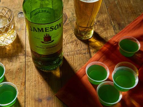 Green Jameson Jello Shot Recipe - Thrillist Whiskey Sour Recipe, St Patricks Day Drinks, Irish Dishes, Jameson Whiskey, Jello Shot Recipes, Jello Shot, Jameson Irish Whiskey, Vodka Brands, Sour Foods