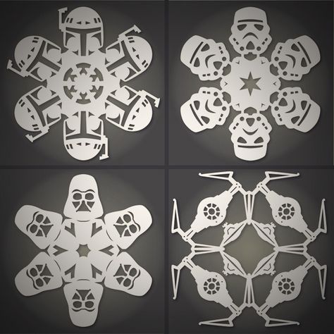 How to: Make DIY Star Wars Snowflakes (Free Templates) Star Wars Snowflakes Template, Star Wars Snowflakes, Diy Star Wars, Deco Cupcake, Geek Home Decor, Diy Star, Snowflake Template, Star Wars Diy, Star Wars Christmas