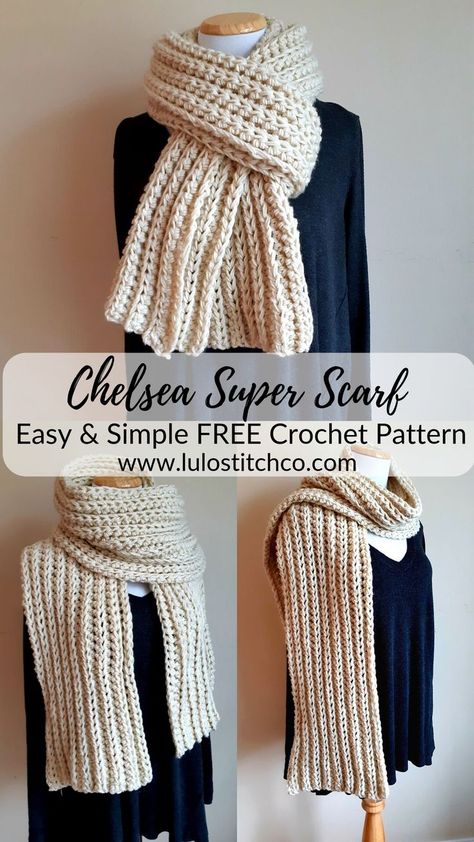 Simple Scarf Crochet Pattern, Super Scarf, Scarf Patterns, Crochet Scarf Pattern Free, Scarf Yarn, Haken Baby, Scarf Knitting Patterns, Scarf Crochet Pattern, Crochet Cowl