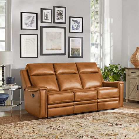 Member's Mark Livingston Leather Reclining Sofa, Assorted Colors - Sam's Club Lodge Sofa, Sofa Cognac, Brown Leather Couch Living Room, Reclining Sofa Living Room, Leather Reclining Sectional, Leather Couches Living Room, Top Grain Leather Sofa, Family Room Makeover, Leather Sofa Living Room