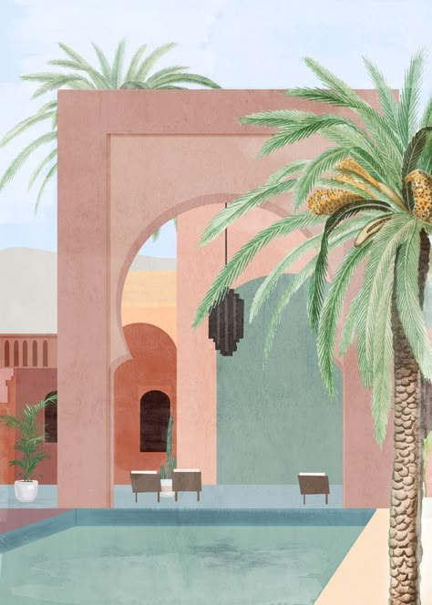 Moroccan Pool, Shower Curtain Wall, Shower Curtain Wall Art, Afrique Art, Inspo Hair, Moroccan Art, Soyut Sanat Tabloları, Inspo Art, Curtain Wall