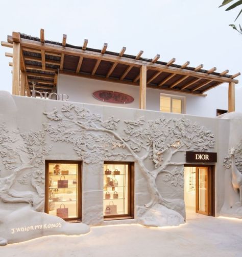 Dioriviera pop-up at Nammos Village in Mykonos, Greece #dior #dubai #interiordesign Dior Mykonos, Mykonos Interior Design, Pop Up Architecture, Mykonos Interior, Dior Commercial, Dior Dubai, Ocean Paradise, Bali House, 3d Modeling Tutorial