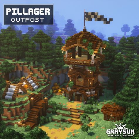 Minecraft Pillager Outpost Ideas, Minecraft Outpost Ideas, Minecraft Pillager Outpost, Minecraft Outpost, Woodland Mansion, Minecraft Bases, Casa Minecraft, Minecraft Creator, Fantasy Minecraft