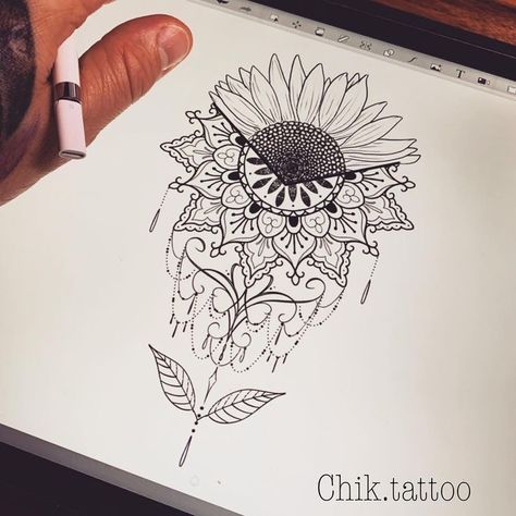 Sunflower Mandala Tattoo, Paisley Tattoos, Enclosed Garden, Walking Art, Flash Ideas, Sunflower Mandala, Illustration Tattoo, Inspiration Tattoos, Japanese Tattoos