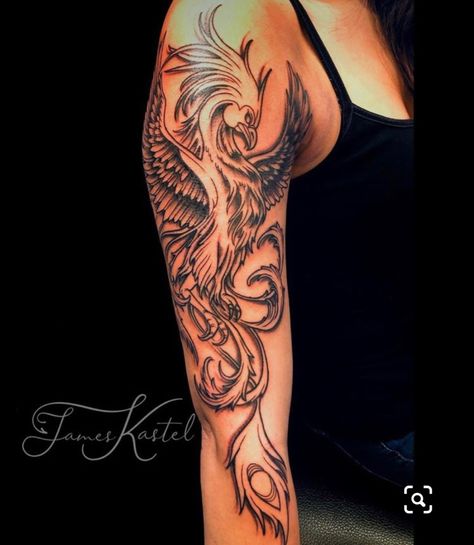 Phoenix Tattoo Arm Half Sleeves, Pheonix Tattoo For Women On Arm, Tattoo Wrap Around Arm, Tattoo Leg Ideas, Phoenix Tattoo Arm, Cross Wrist Tattoo, Feather Tat, Fenix Tattoo, Phoenix Bird Tattoos