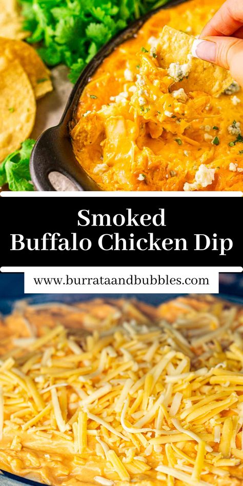 Make everyone swoon at your next party when you set out this creamy, spicy smoked Buffalo chicken dip! Three different cheeses are mixed with tender shredded chicken and spicy Frank's RedHot Sauce and finished low and slow on the smoker to make the most irresistible dip that's perfect for game day. One scoop and your guests will keep coming back for more. Smoker Buffalo Chicken Dip, Smoked Chicken Buffalo Dip, Buffalo Chicken Dip On Smoker, Smoked Buffalo Chicken, Single Serving Buffalo Chicken Dip, Buffalo Chicken Dip Party Size, Slow Cooker Dips, Different Cheeses, On The Smoker