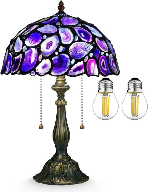 Light Decor Bedroom, Purple Lamp Shade, Purple Lamp, Nightstand Desk, Stained Glass Lamp Shades, Stained Glass Lamp, Tiffany Style Table Lamps, Tiffany Style Lamp, Tiffany Lamp