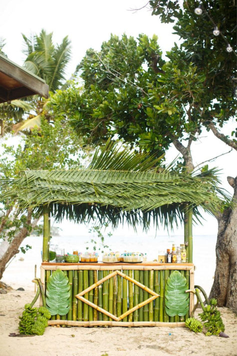 rainforest beach wedding bar aesthetic Beach Wedding Bar, Event Entrance Design, Beach Theme Party Decorations, Tiki Wedding, Beach Wedding Decorations Reception, Event Entrance, Bamboo House Design, Tropical Beach Wedding, Bar Inspiration