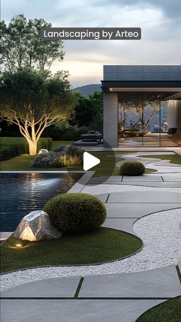 Arteo Luxury on Instagram: "Organic shapes flowing in the garden!

This garden is a masterpiece where organic shapes flow seamlessly, creating an environment of tranquility and beauty. The winding pathways invite you to wander, each curve guiding your senses towards a deeper appreciation of nature's design. With perfectly manicured lawns and thoughtfully placed greenery, this outdoor space harmonizes with the architecture, blurring the lines between natural and constructed beauty. Strategically positioned lighting enhances the garden’s features, casting a soft glow that highlights the textures and forms. As you stroll through, the serene ambiance and meticulous layout provide a sense of peace and mindfulness. This garden isn’t just a visual treat; it’s a sanctuary for the soul, a place whe Organic Design, Zen Garden, Nature Design, Modern House Exterior, New Builds, Organic Shapes, My Dream Home, The Soul, In The Garden