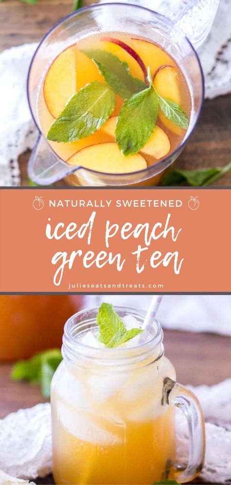 Iced Peach Green Tea, Easy Iced Tea, Iced Green Tea Recipe, Peach Green Tea Lemonade, Peach Tea Recipe, Healthy Teas Recipes, Drink For Summer, Iced Tea Recipes Homemade, Homemade Iced Tea