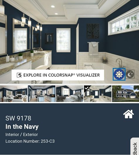 Sw In The Navy, Navy Paint Color, Navy Paint Colors, Navy Cabinets, Navy Blue Paint, Navy Interior, Navy Paint, Navy Walls, Room Wall Colors