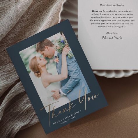 Gold Script Photo Wedding  Thank You Card Elegant Gold Wedding, Custom Thank You Cards, Thank You Messages, Photo Wedding, Free Birthday Invitation Templates, Kids Stationery, Free Birthday Invitations, Wedding Thank You Cards, Free Birthday Stuff