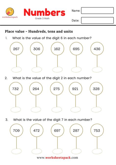 Units Tens And Hundreds, Grade 3 Place Value, Numerals Worksheets, Patterns Worksheet, Easy Math Worksheets, Grade 5 Math Worksheets, English Poems For Kids, Worksheet Math, Number Worksheet