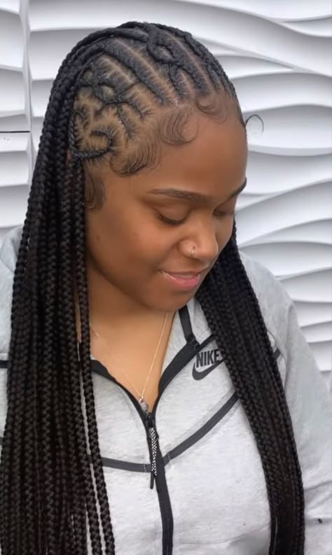 Fulani Braids Hairstyles With Designs, Fulani Peak A Boo Braids, Fulani Braids Knotless, Straight Backs With Knotless In The Back, Fulani Braids Peak A Boo, Tribals With Knotless Braids Flip Over, Braids Wedding Hair, Heart Fulani Braids Hairstyles, Heart Fulani Braids