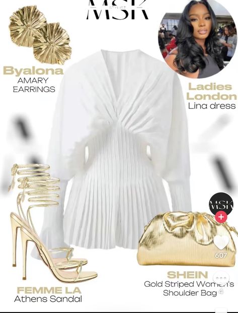 White Dress And Gold Accessories, Engagement Outfits Black Women, White And Gold Outfits Black Women, White Brunch Outfit Black Women, 25th Birthday Outfit Ideas Classy, White Birthday Outfits Black Women, All White Party Outfits Baddie, All White Outfit Party Night Classy, Birthday Dinner Guest Outfit