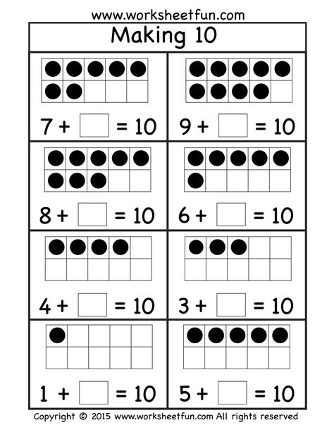 Free Making Ten Worksheet FF7 Making Ten, Worksheets Kindergarten, First Grade Worksheets, Fractions Worksheets, Addition Worksheets, Subtraction Worksheets, Free Math Worksheets, Ten Frame, 1st Grade Worksheets