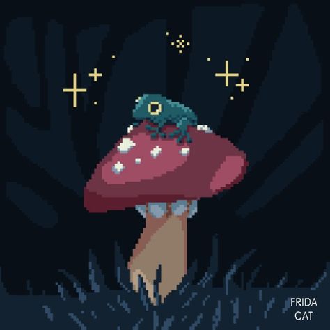 #pixelart #frog #cute #mushroom Pixel Art, Stars, Art