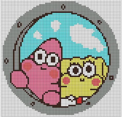 Bratz Cross Stitch, Spongebob Tapestry Crochet, Pixel Art Coaster, Pixel Art For Minecraft, Alpha Pattern Spongebob, Spongebob Pixel Art Grid, Cross Stitch Patterns Aesthetic, Spongebob Cross Stitch Pattern, Steven Universe Alpha Pattern